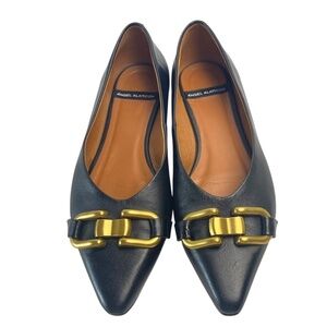 ANGEL ALARCON Leather Pointed Toe Flats Old Money in Black Size 37 (9.9” insole)